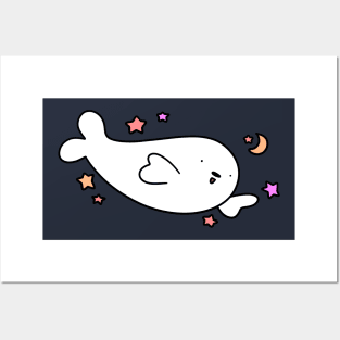 Stars and Moon Baby Harp Seal Posters and Art